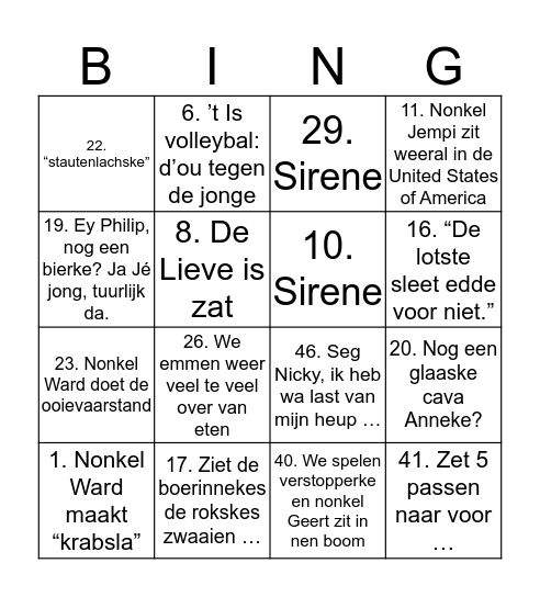 Stauten Bingo Card