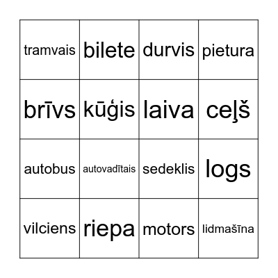 transports Bingo Card
