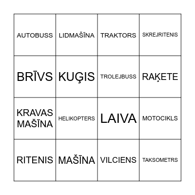 TRANSPORTS Bingo Card