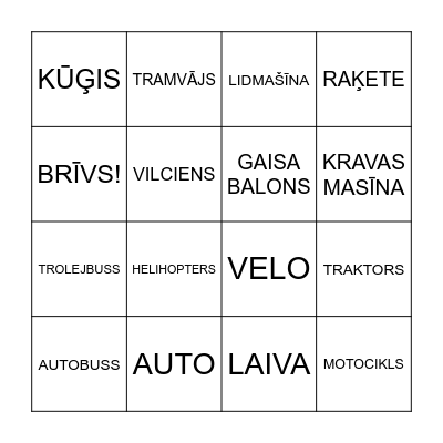 TRANSPORTS Bingo Card