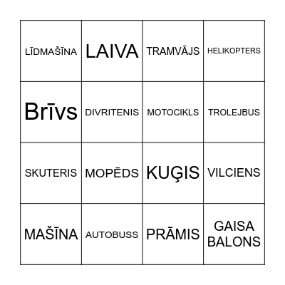 TRANSPORTS Bingo Card