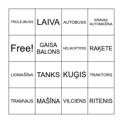 TRANSPORTS Bingo Card