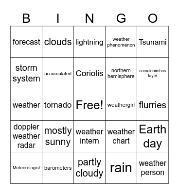 Cloudy with a Chance of Meatballs Weather Bingo Card