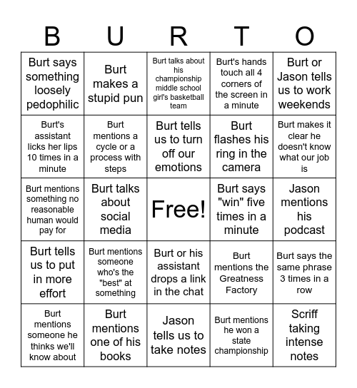 BURT-O Bingo Card