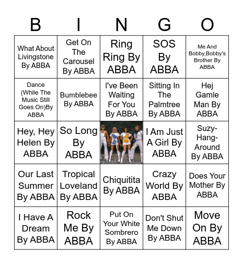 Newcastle Pride Drag Music Bingo ABBA Bingo Card
