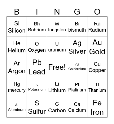 Element BINGO Card