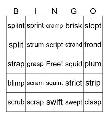 2, 3 letter initial and ending blends Bingo Card