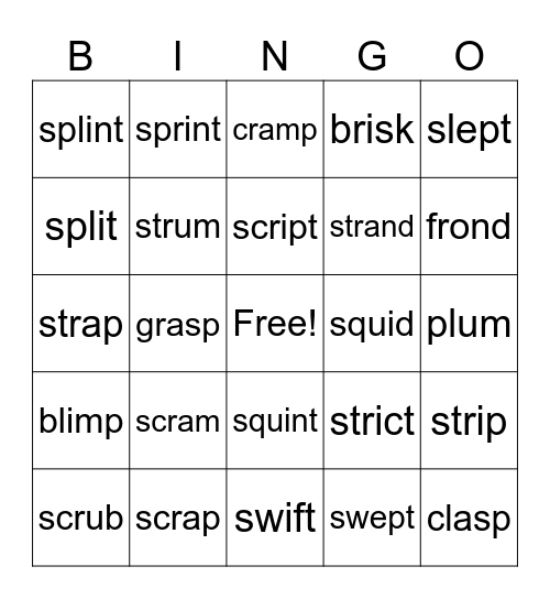 2, 3 letter initial and ending blends Bingo Card