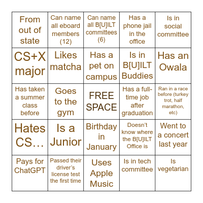 B[U]ILT BINGO Card
