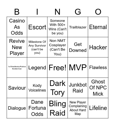 NMT Roblox Bingo Card