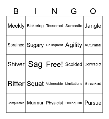 Wrinkle in Time Chapters 1-3 Bingo Card