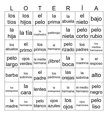 Reporteros Unit 2 Lesson 2 - Familia Bingo Card
