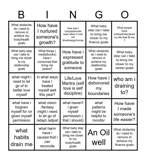 February -Vision Board Prompt Bingo Card