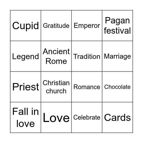Valentine's Day Bingo Card