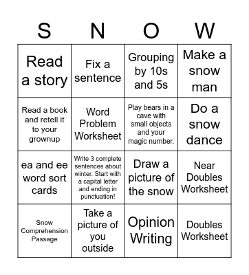 SNOW BINGO Card