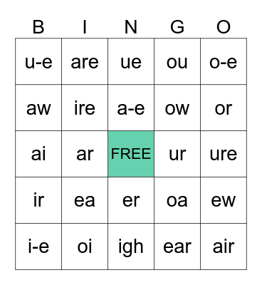 Phonics Bingo Card