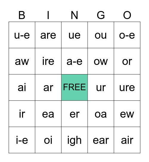 Phonics Bingo Card