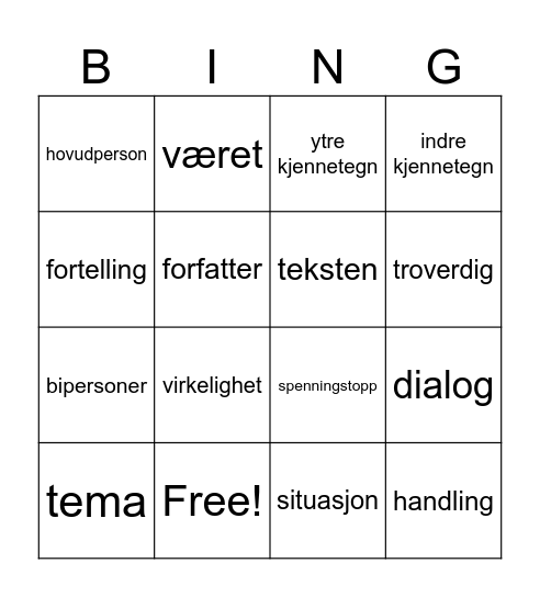Litterær samtale Bingo Card