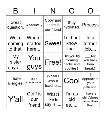 Things Mike Says Bingo Card