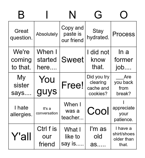 Things Mike Says Bingo Card