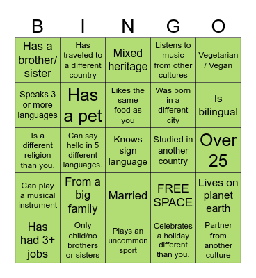 DIVERSITY Bingo Card