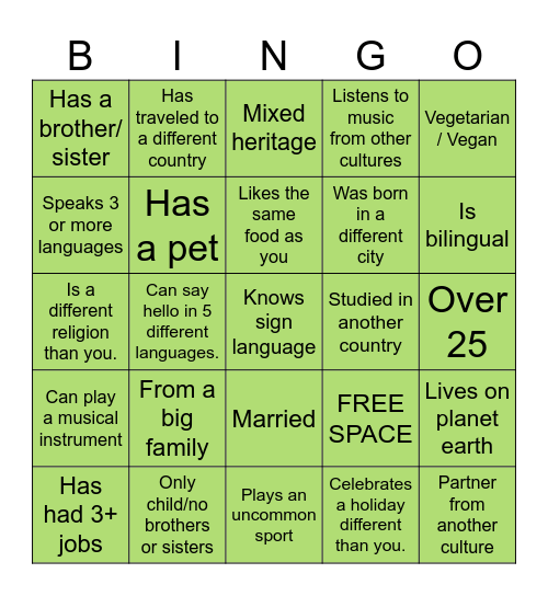 DIVERSITY Bingo Card