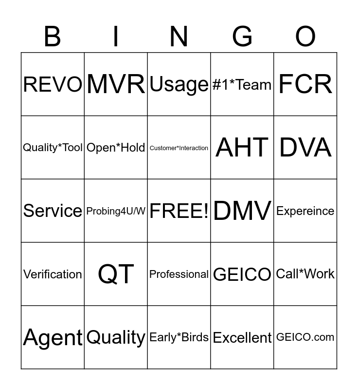 Early Bird Bingo Card