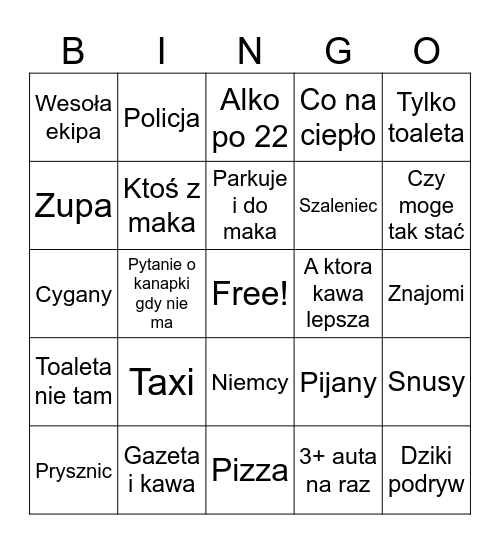 Nocka stacja Bingo Card