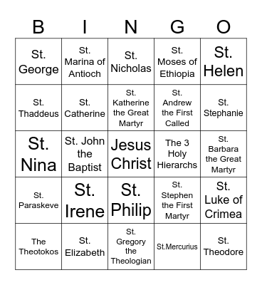 Orthodox Saints Bingo Card