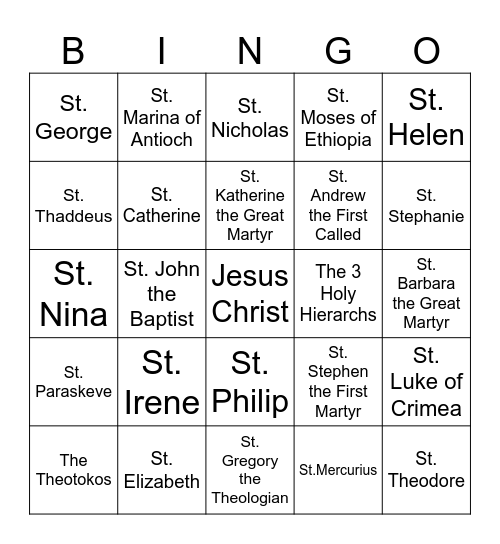 Orthodox Saints Bingo Card