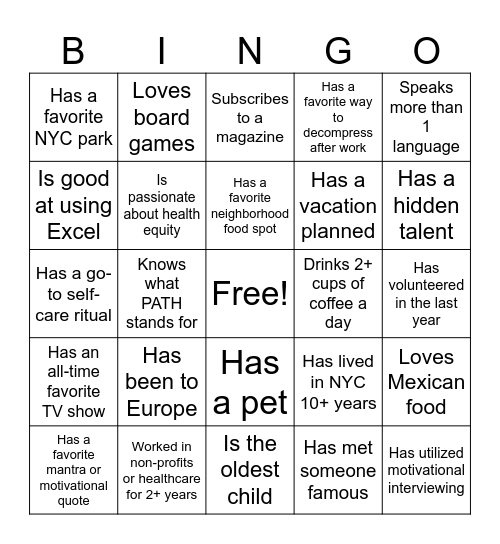 Shared SPOC Day Bingo Card
