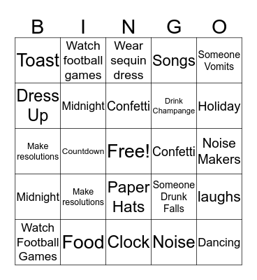 New Year's  Bingo Card
