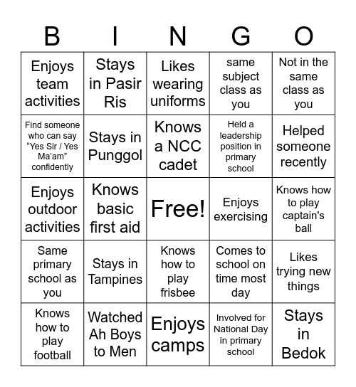 NCC Ice Breaker Bingo Card