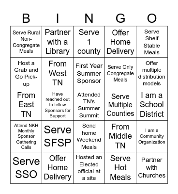 TN Summer Summit Networking BINGO Card