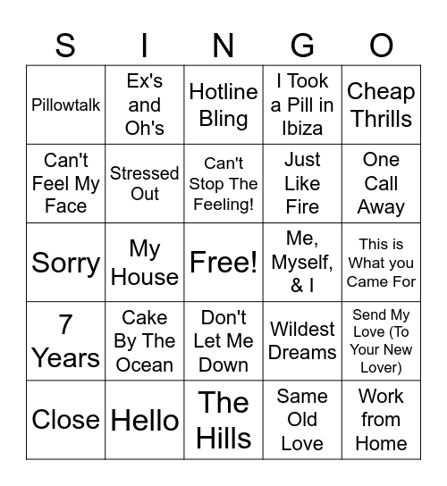 SINGO 2016 Bingo Card