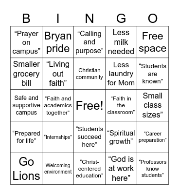 PARENT'S PERSPECTIVE Bingo Card