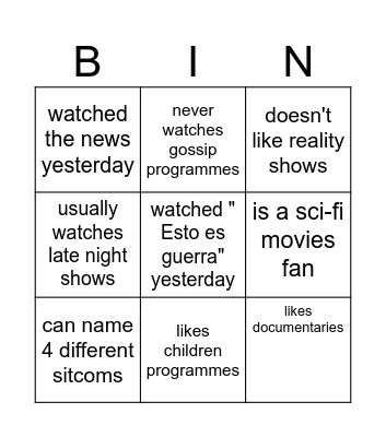 Cinema and TV - Find someone who... Bingo Card