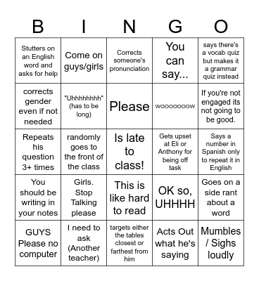 Mr. Pineda Bingo Card