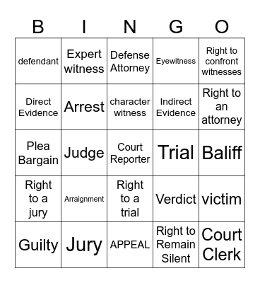 Coutroom Bingo Card