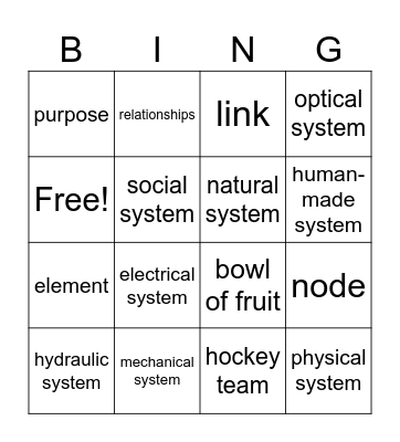 Systems in Action 1 Bingo Card