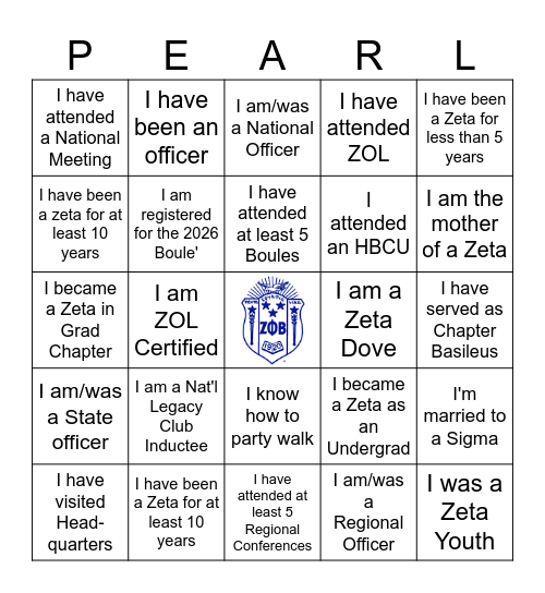 Zeta Phi Beta Sorority Bingo Card