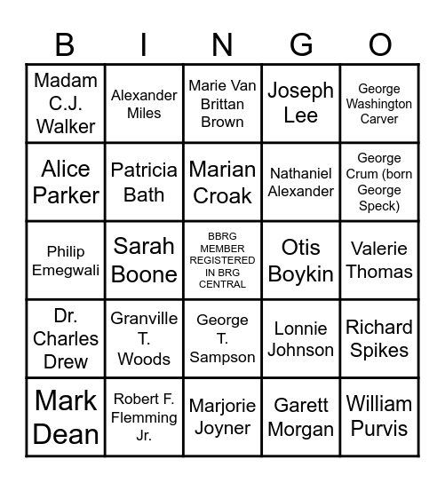 BHM Bingo - Black Inventors Bingo Card