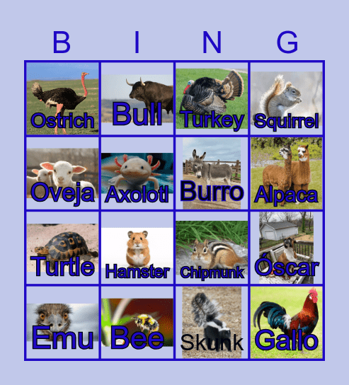 Los Animales de la Granja Bingo Card