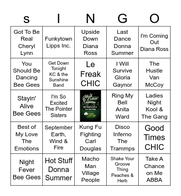 Disco Songs Bingo Card