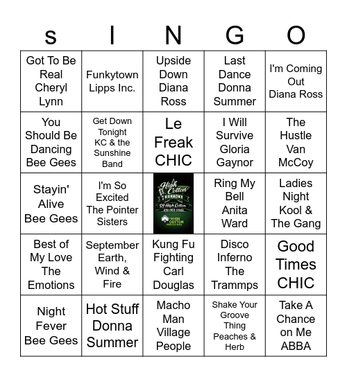 Disco Songs Bingo Card