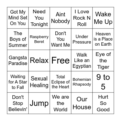 Totally 80s Bingo Card