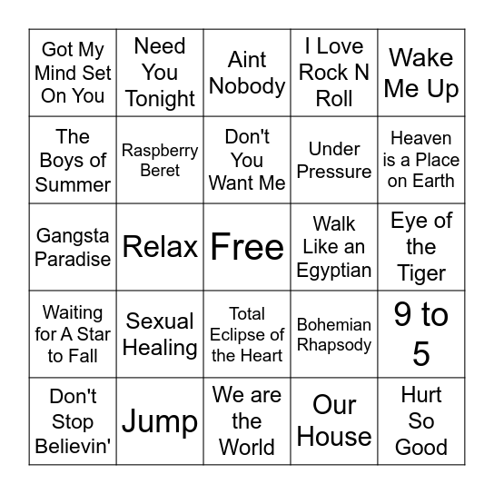 Totally 80s Bingo Card