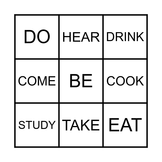 Past Tense Bingo Card