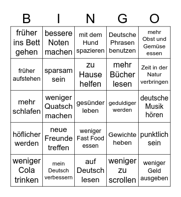 Was hast du vor? / Was wirst du tun/ machen/ erledigen? Bingo Card
