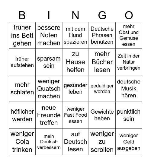 Was hast du vor? / Was wirst du tun/ machen/ erledigen? Bingo Card